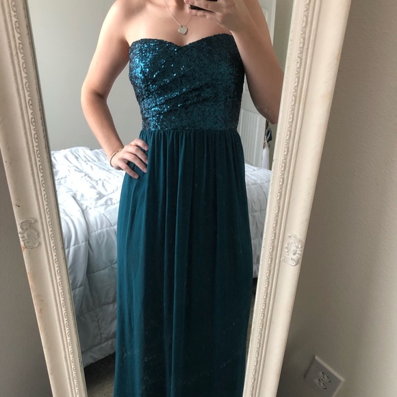 Teal Sequined Prom Dress
